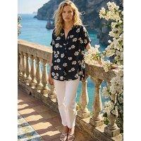 Roman Floral Print Pleat Tunic Top