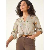 Roman Floral Stripe Pleated Top