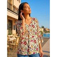 Roman Floral Print Flare Sleeve Top