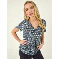 Roman Petite Abstract V-Neck Stretch Top