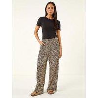 Roman Petite Animal Print Wide Leg Trouser