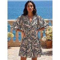 Roman Petite Print Button Smock Dress