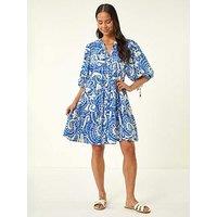 Roman Petite Print Button Smock Dress