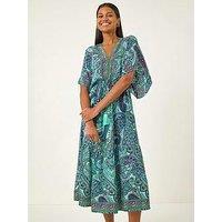 Roman Paisley Print V-Neck Midi Dress