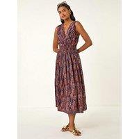 Roman Leaf Print Wrap Midi Dress