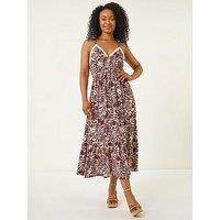 Roman Petite Abstract Crochet Trim Dress