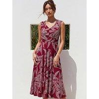 Roman Leaf Print Twist Front Stretch Dress
