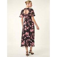 Roman Floral Flutter Sleeve Dress