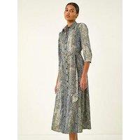 Roman Animal Print Midi Shirt Dress