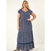 Roman Curve Floral Print Swing Midi Dress