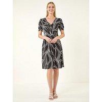 Roman Leaf Print Gathered Midi Dress