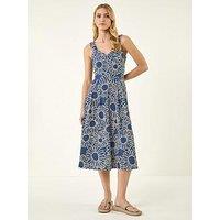 Roman Floral Puff Midi Dress