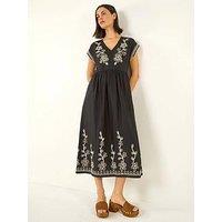 Roman Embroidered V-Neck Midi Dress