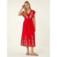 Roman Embroidered V-Neck Midi Dress