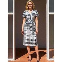 Roman Wave Print Belted Midi Dress