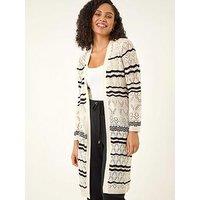 Roman Wave Stripe Longline Knit Cardigan