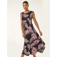 Roman Leaf Print Stretch Maxi Dress