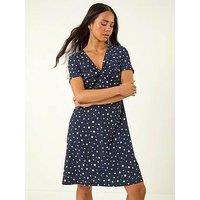 Roman Petite Spot Print Twist Front Dress