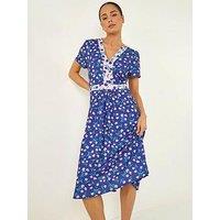 Roman Petite Floral Contrast Stretch Midi Dress