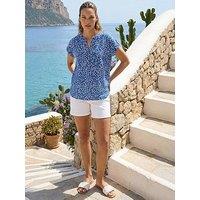 Roman Speck Print V-Neck Button Top