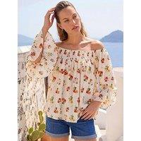 Roman Floral Print Bardot Top