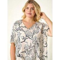 Roman Curve Floral Print Oversized Top