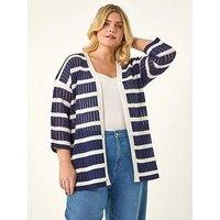 Roman Curve Stripe Crochet Knit Cardigan