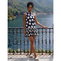 Roman Spot Print Pleated A-Line Dress