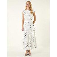 Roman Spot Print High Neck Midi Dress