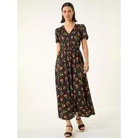 Roman Floral Print Buttoned Midi Dress