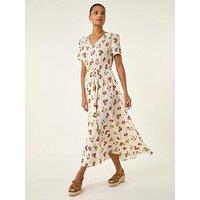 Roman Floral Print Buttoned Midi Dress