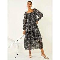 Roman Abstract Spot Shirred Midi Dress