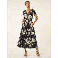 Roman Floral Print Ruched Midi Dress