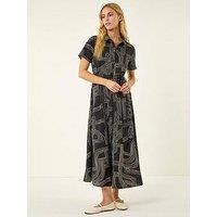 Roman Geo Linear Print Shirt Midi Dress