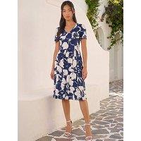 Roman Petite Floral V-Neck Stretch Dress