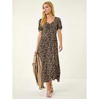 Roman Floral Ruched Midi Dress