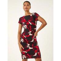 Roman Leaf Print Gathered Shift Dress