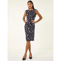 Roman Spot Print Gathered Stretch Dress