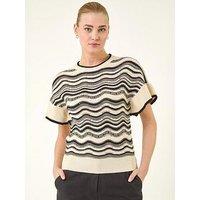 Roman Stripe Wave Frill Knit Top