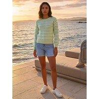 Roman Stripe Pointelle Crew Neck Knit