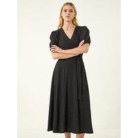 Roman Wrap Bodice Belted Midi Dress