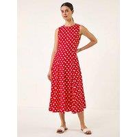 Roman Spot Print Panel Midi Dress