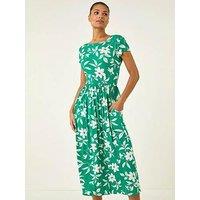 Roman Floral Print Pocket Midi Dress