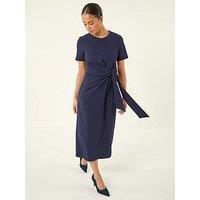 Roman Petite Tie Waist Stretch Midi Dress