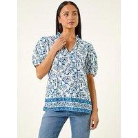 Roman Petite Floral Border V-Neck Top