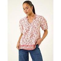 Roman Petite Floral Border V-Neck Top