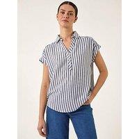 Roman Stripe Print Button Front Top
