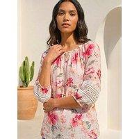 Roman Floral Tie Front Top
