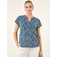 Roman Abstract Print Pleat Front Top