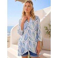 Roman Leaf Print Wrap Hem Tunic Top